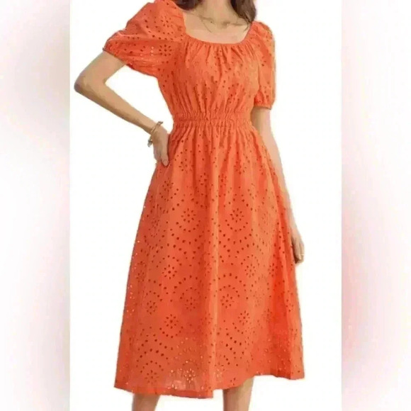 grace karin Dresses & Skirts - Grace Karin Orange Sun Fun Dress NWT size small eyelet material lined Amazon